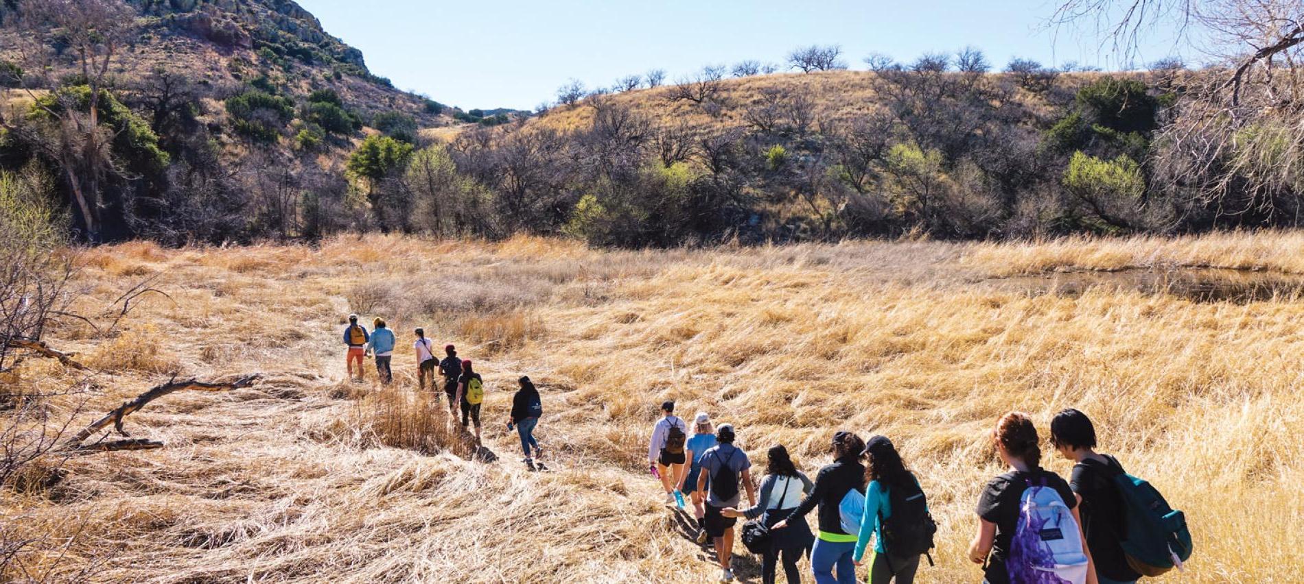 students on hike